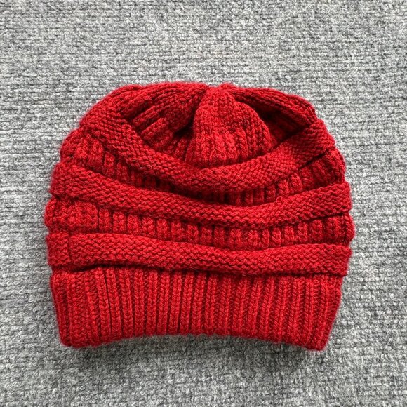 CC Beanie Hat Cap Womens Red OS Stretch Fit Chunky Cable Knit Warm Ski‎ Snow - Picture 3 of 6